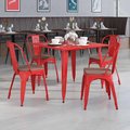 Flash Furniture Red Metal Stackable Chair with Wood Seat 4-CH-31230-RED-WD-GG